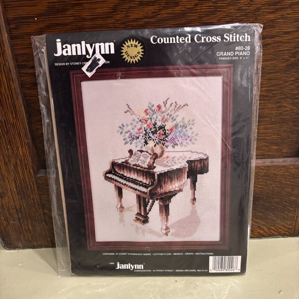 Vintage Janlynn Counted Cross Stitch Kit #80-26 Grand Piano 1989 NOS Unopened